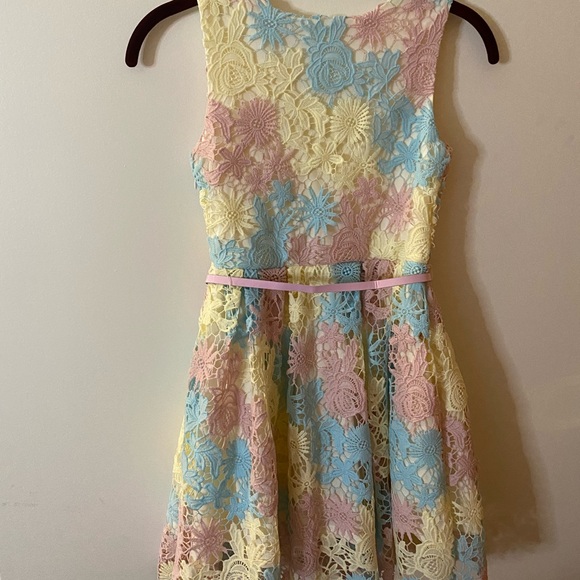 Knit Works Dress Girls Size 8 Multi Colored, Ivory lining, pink belt sleeveless - Picture 10 of 14